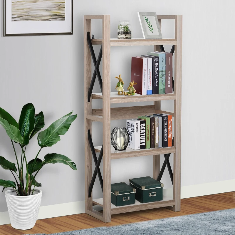 HOMCOM Particle Board Steel Enforced 4-Tier Bookshelf