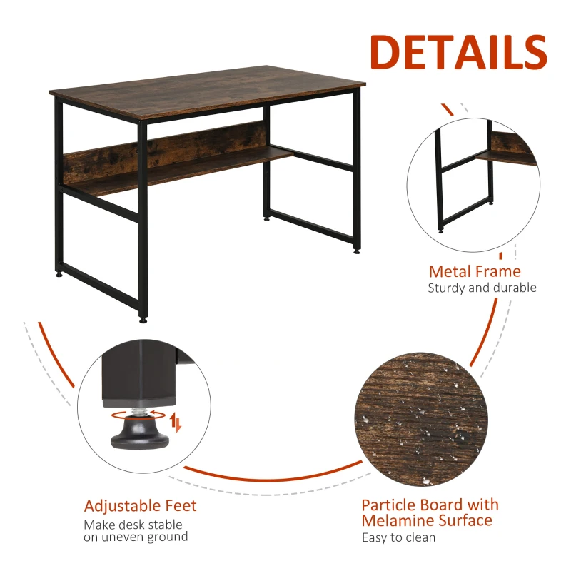 HOMCOM Metal Frame 2-Tier Office Desk Black/Brown