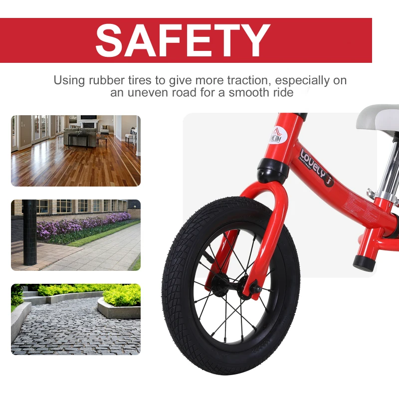 HOMCOM Balance Bike Toddlers No Pedal Push & Pull Red