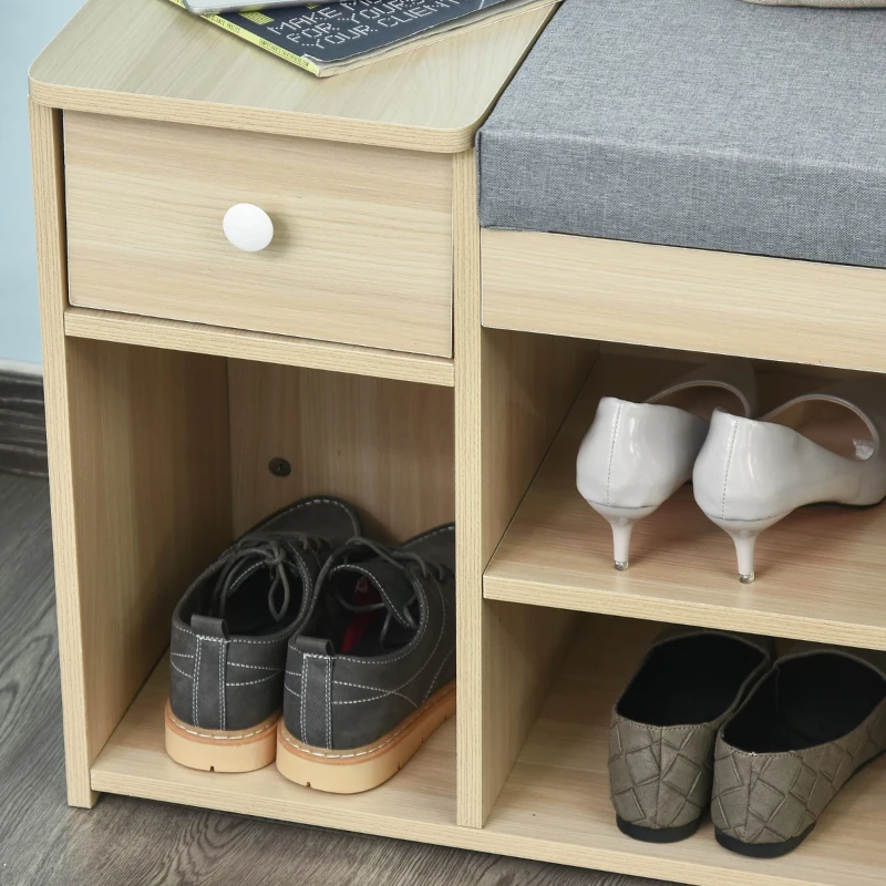 HOMCOM MDF Multi-Compartment Shoe Storage Bench Grey/Oak