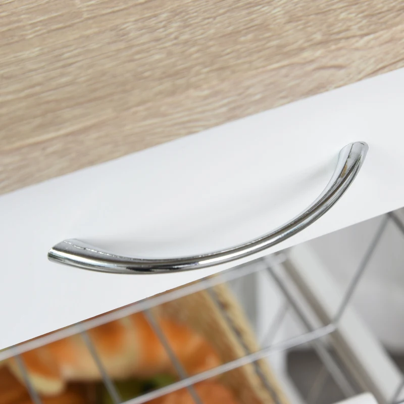 HOMCOM Multi-Use Kitchen Island Trolley w/ 4 Baskets 2 Side Racks Drawer Worktop White