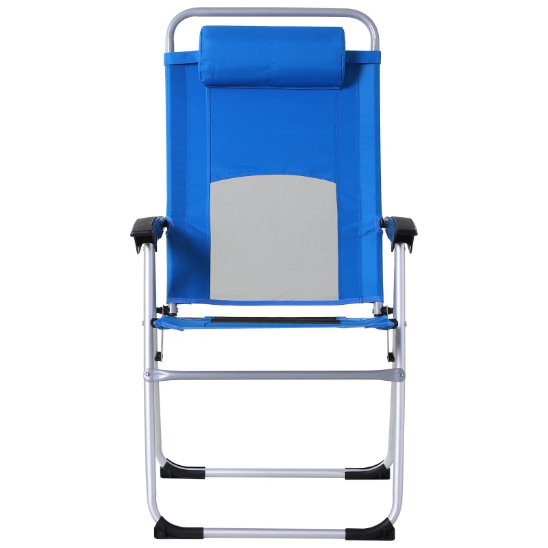 Outsunny Metal Frame 3-Position Adjustable Outdoor Garden Chair w/ Headrest Blue