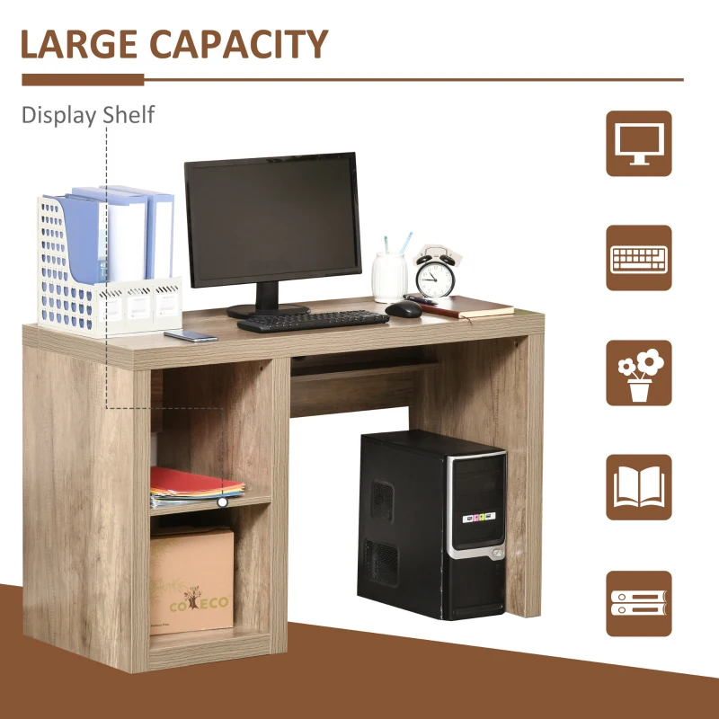 HOMCOM Rectangle Computer Desk Thick Board with Shelves Home Office Table, Wood Color