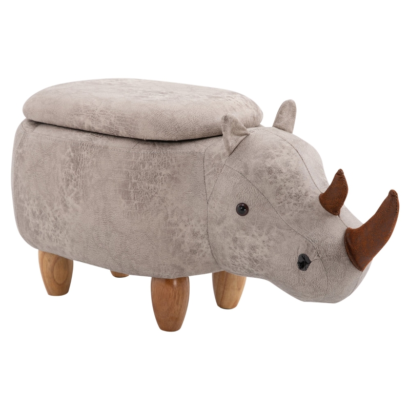 HOMCOM Polyester Upholstered Rhino Storage Stool Grey