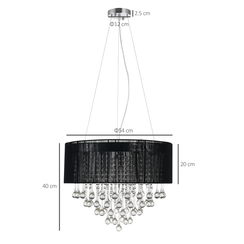 HOMCOM Glass Droplet Ceiling Pendant w/ Drum Shade Black