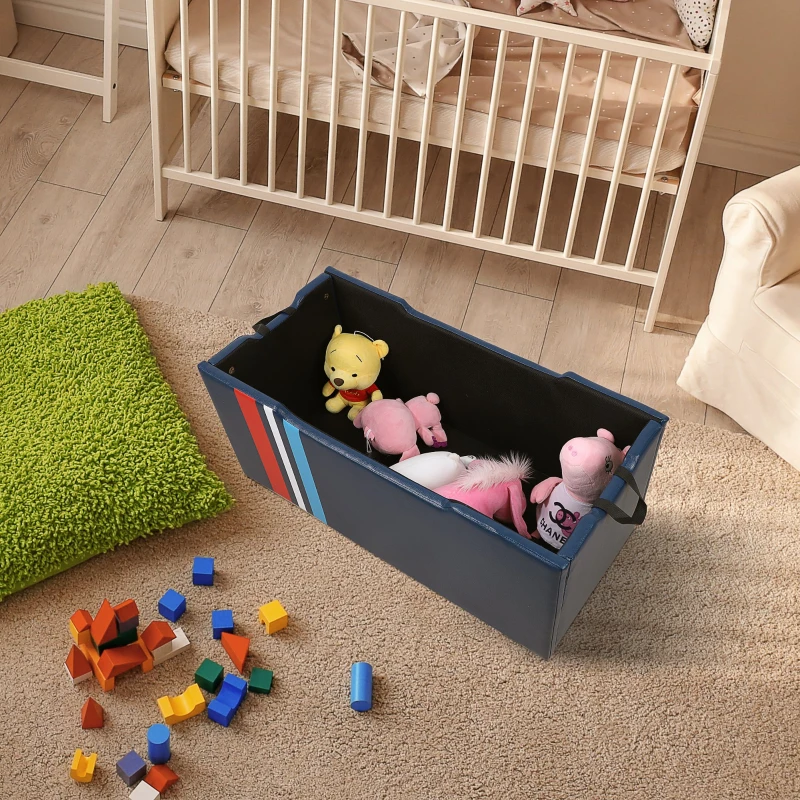 HOMCOM Kids PVC Collapsible Storage Bench Blue