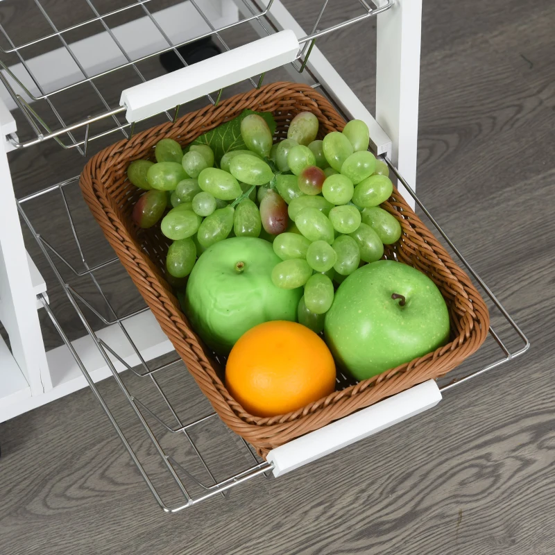 HOMCOM Multi-Use Kitchen Island Trolley w/ 4 Baskets 2 Side Racks Drawer Worktop White