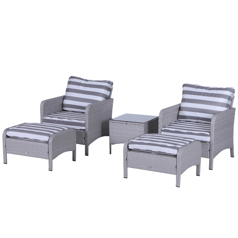 Outsunny 5-Piece PE Rattan Outdoor Garden Furniture Set Light Grey