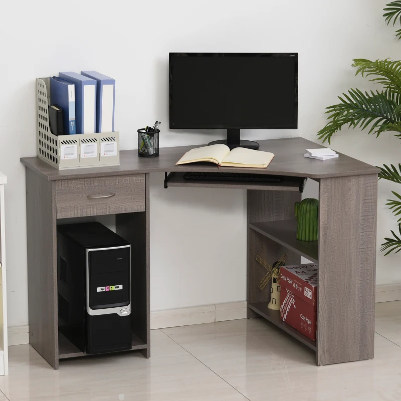HOMCOM Computer Table Particle Board Corner Computer Desk Grey