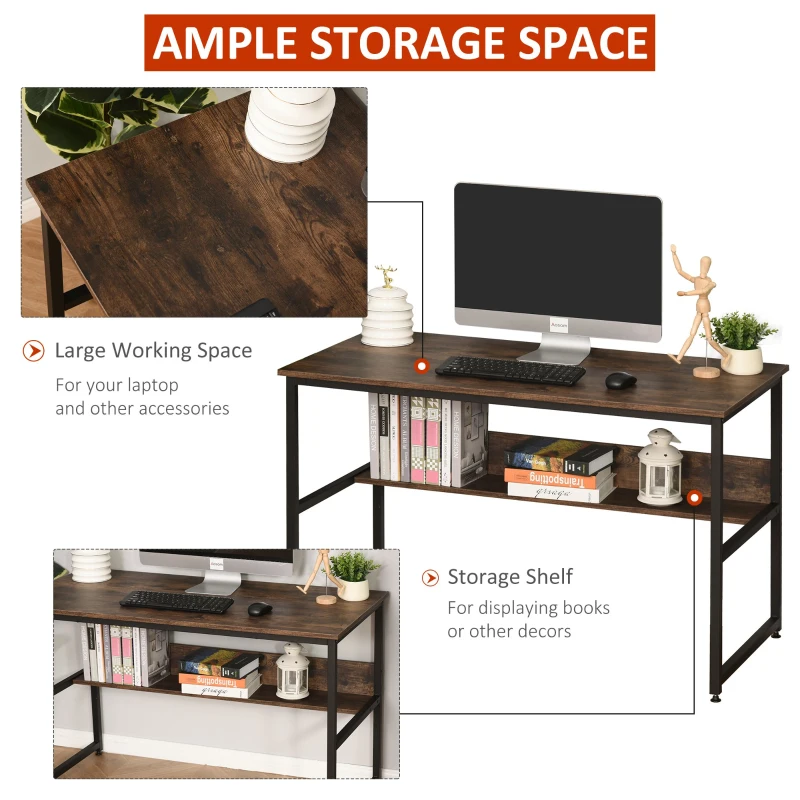 HOMCOM Metal Frame 2-Tier Office Desk Black/Brown