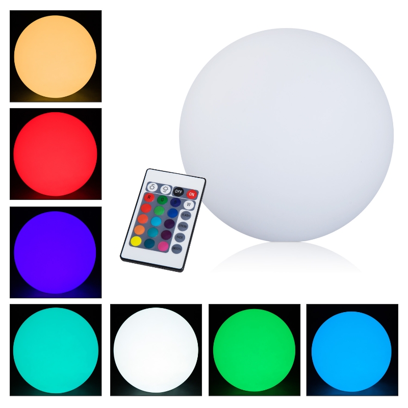 HOMCOM Ф30 x H29cm LED Ball Light 16 RGB Color Cordless Rechargeable Remote Control
