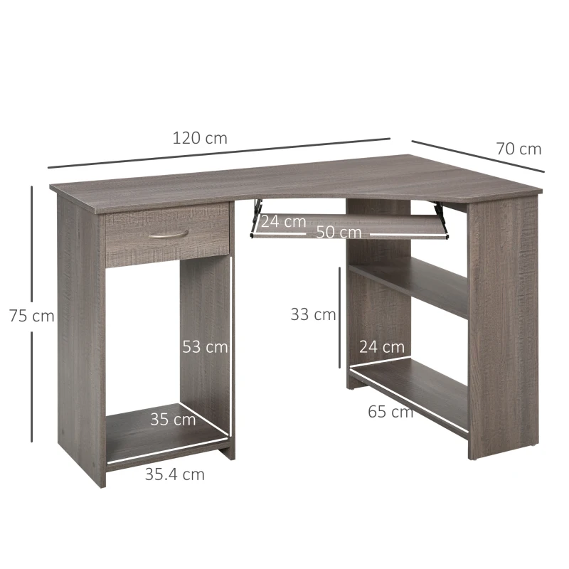 HOMCOM Computer Table Particle Board Corner Computer Desk Grey
