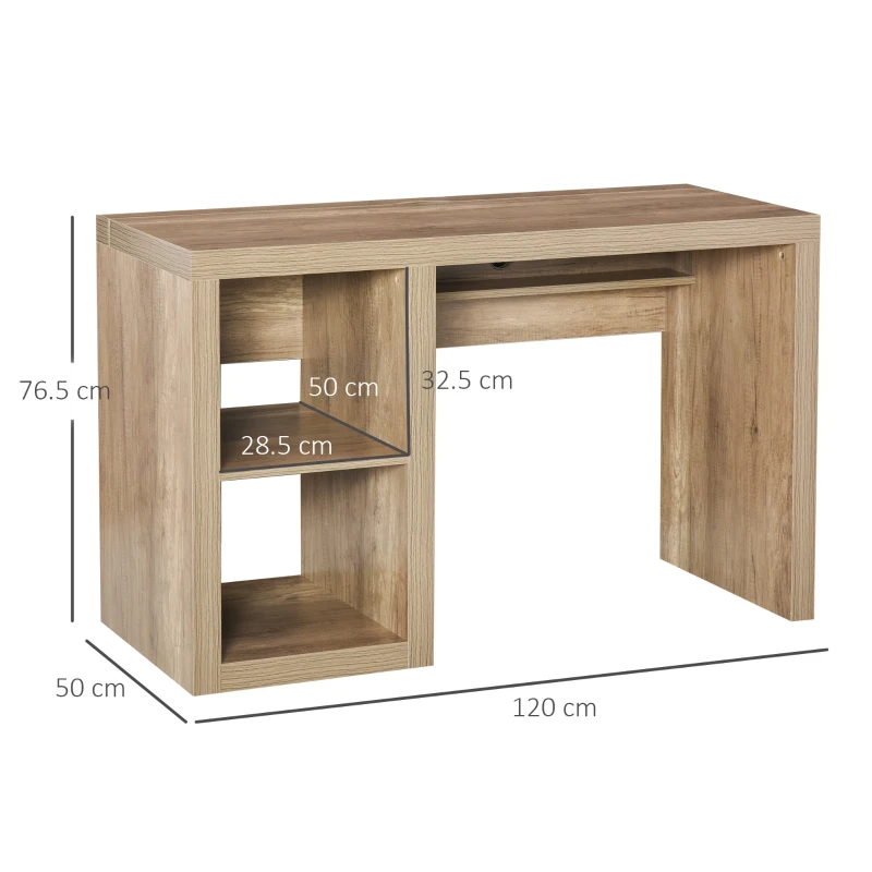 HOMCOM Rectangle Computer Desk Thick Board with Shelves Home Office Table, Wood Color