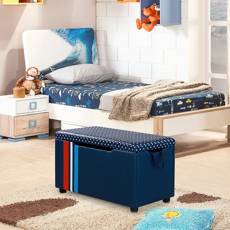 HOMCOM Kids PVC Collapsible Storage Bench Blue