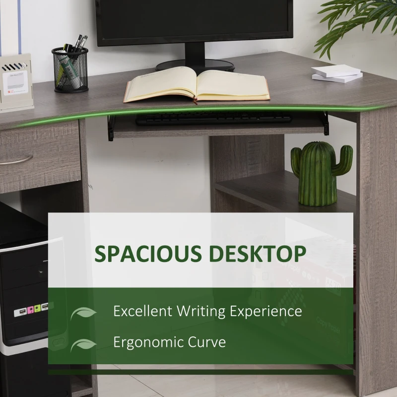 HOMCOM Computer Table Particle Board Corner Computer Desk Grey