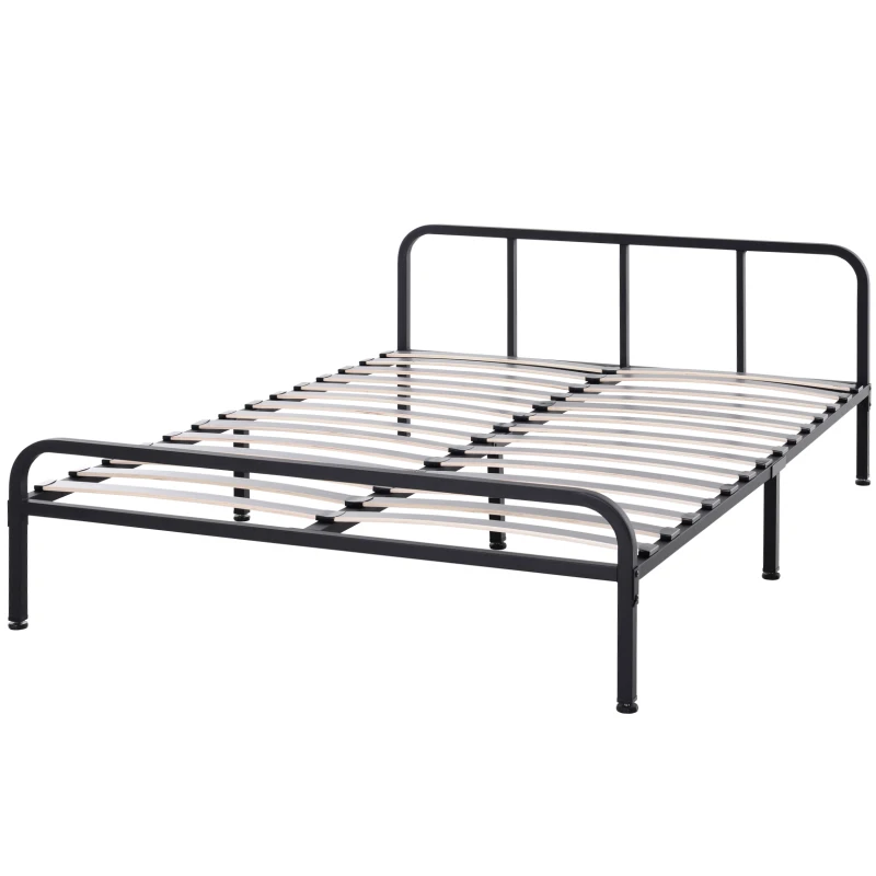 HOMCOM Metal Frame Double Bed w/ Bentwood Slats Black