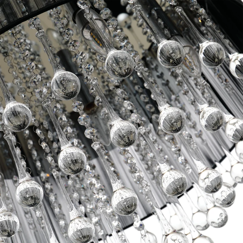 HOMCOM Glass Droplet Ceiling Pendant w/ Drum Shade Black