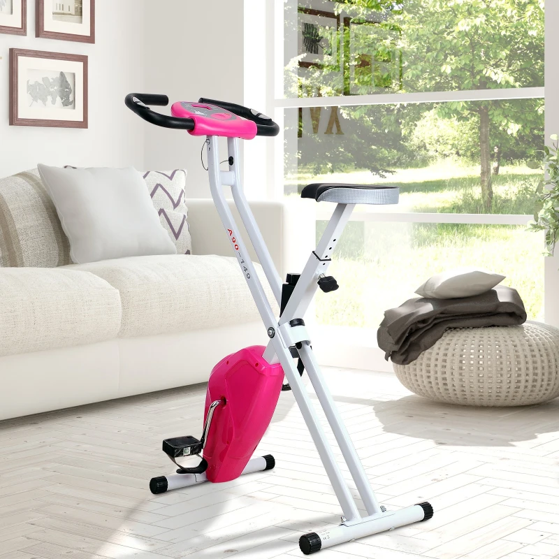 HOMCOM Steel Manual Home Exercise Bike w/ LCD Monitor Pink