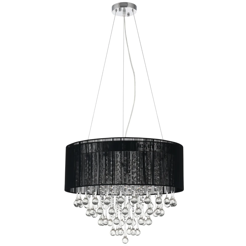 HOMCOM Glass Droplet Ceiling Pendant w/ Drum Shade Black