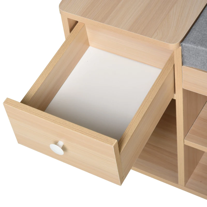 HOMCOM MDF Multi-Compartment Shoe Storage Bench Grey/Oak