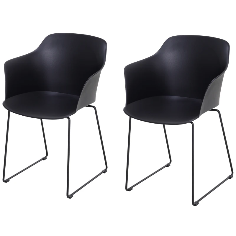 HOMCOM 2 PCs Curved Plastic Dining Chairs w/ Metal Base Black