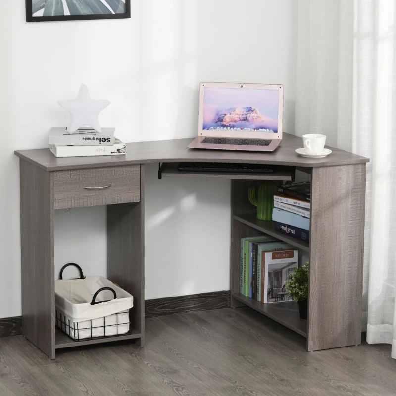 HOMCOM Computer Table Particle Board Corner Computer Desk Grey