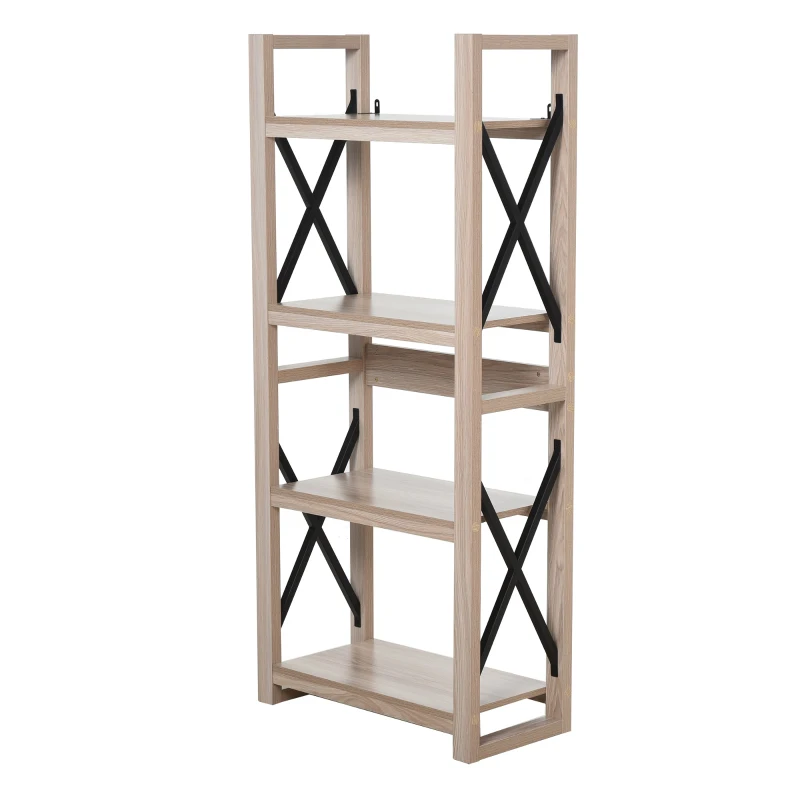 HOMCOM Particle Board Steel Enforced 4-Tier Bookshelf