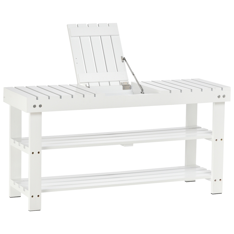 HOMCOM MDF Hidden Storage Slatted Shoe Rack White