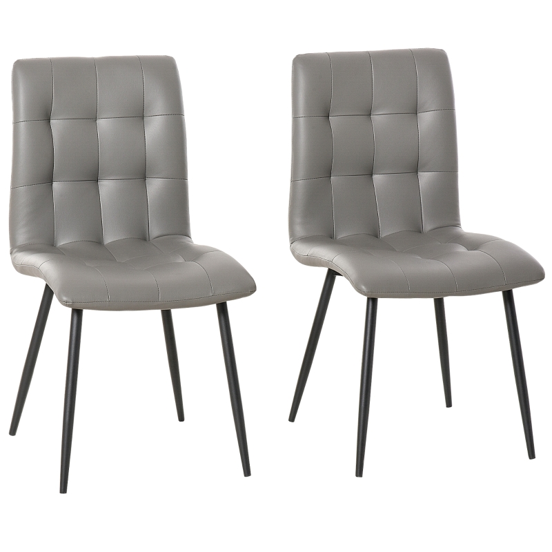 HOMCOM Set of 2 Dining Chairs Upholstered High Back PU Leather Seat with Metal Legs