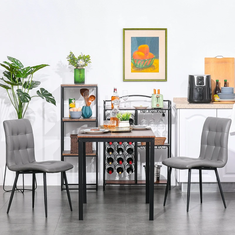 HOMCOM Set of 2 Dining Chairs Upholstered High Back PU Leather Seat with Metal Legs