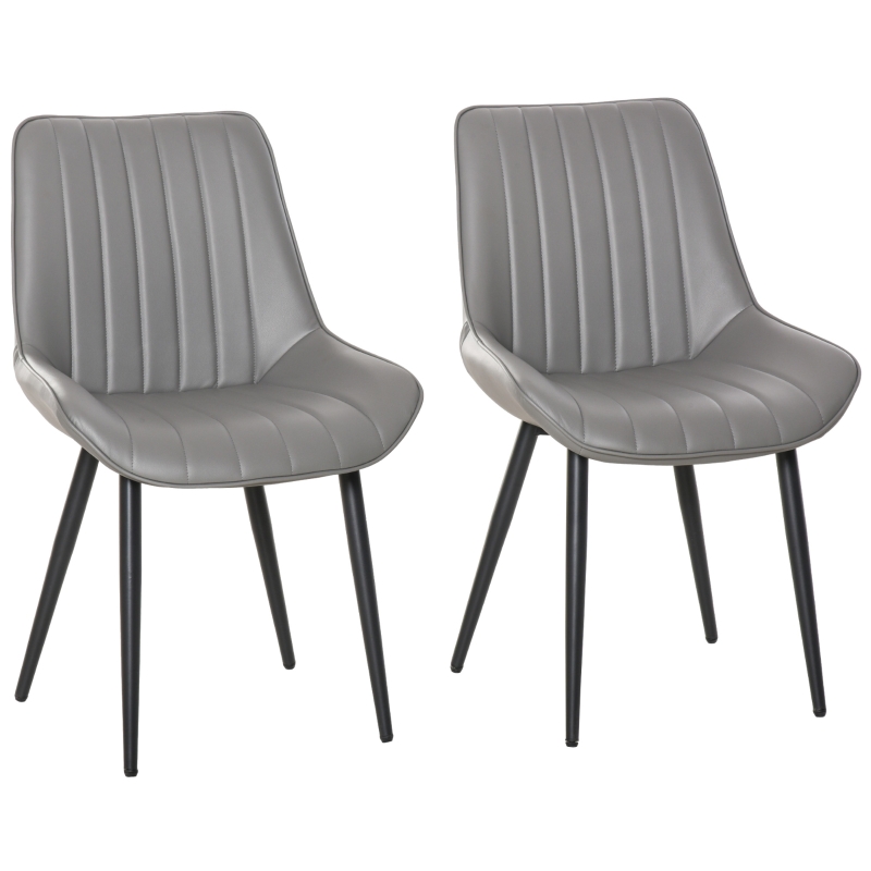 HOMCOM Mid Century Dining Chairs Set of 2 PU Leather Side Chairs Seat Metal Legs