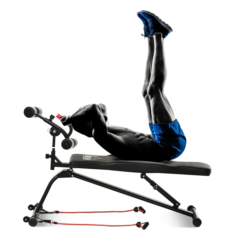 HOMCOM Steel Adjustable Sit-Up Bench w/ Resistance Ropes Black