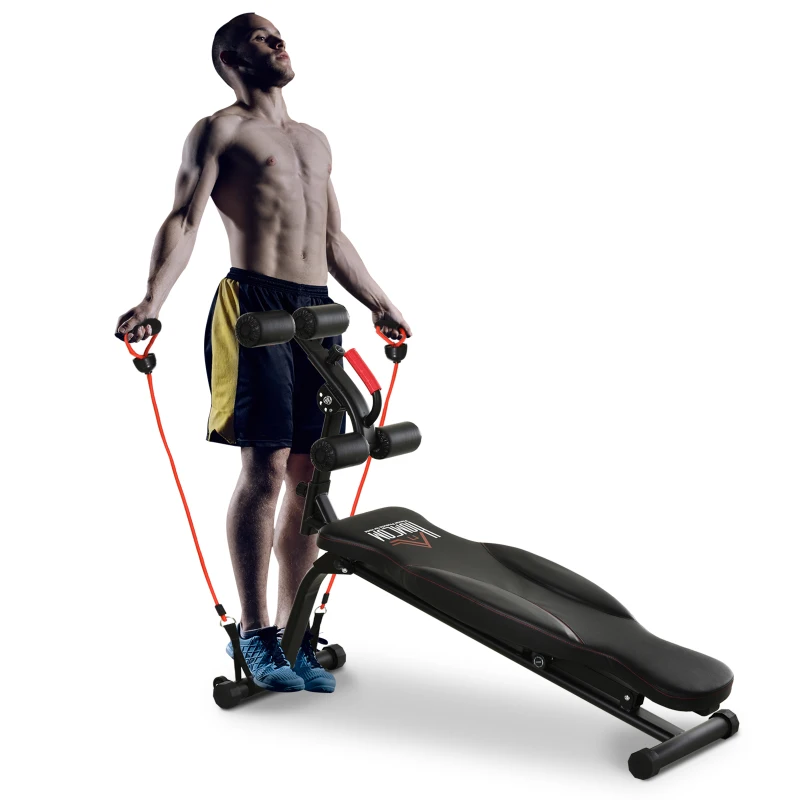 HOMCOM Steel Adjustable Sit-Up Bench w/ Resistance Ropes Black