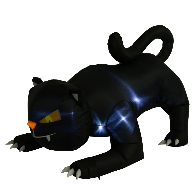 HOMCOM Halloween Inflatable Black Cat Decoration, 1.2m, W/LED Lights