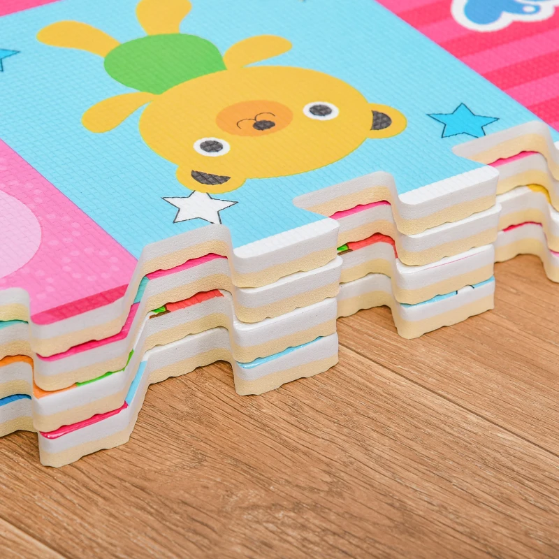 HOMCOM Puzzelmat kindertapijt opvouwbaar EVA kinderdieren patroon 61,5 x 61,5 cm