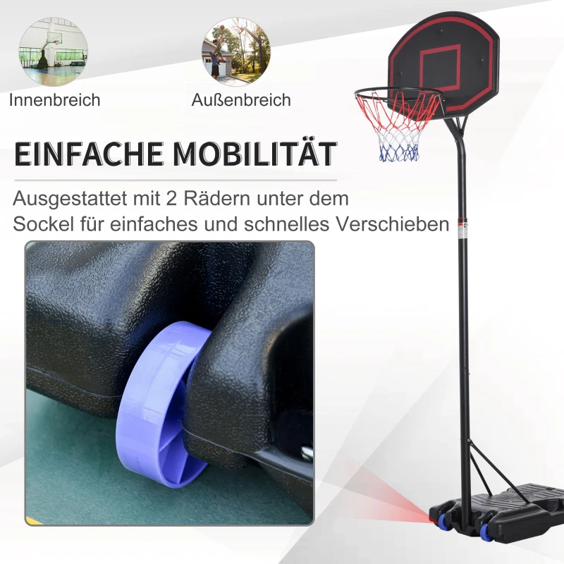 Basketbalstaander basketbalring staander met 2 wielen, 262-310 cm verstelbaar