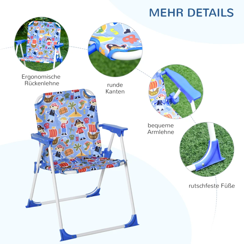 Outsunny 4-delige kinderzitgroep tuintafel 2 klapstoelen parasol 3-5 jaar blauw