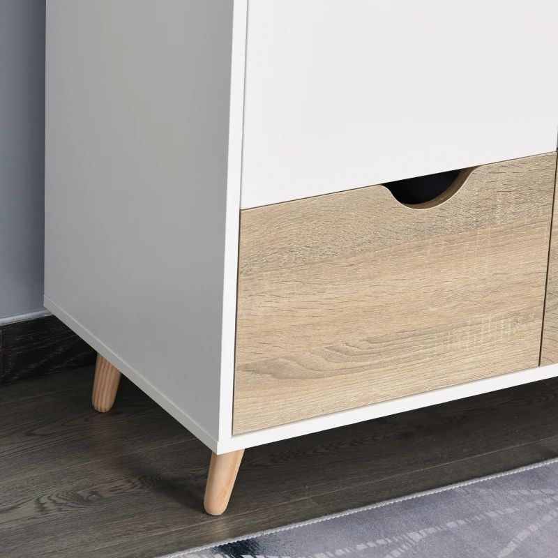 HOMCOM Kledingkast garderobekast met stang schuiflade wit + naturel
