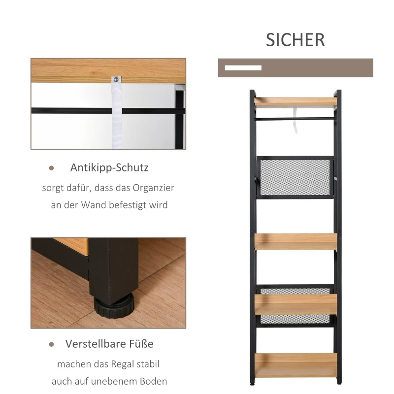 HOMCOM Kapstok kledingrek kleding hoeden tassen schoenen zwart + naturel