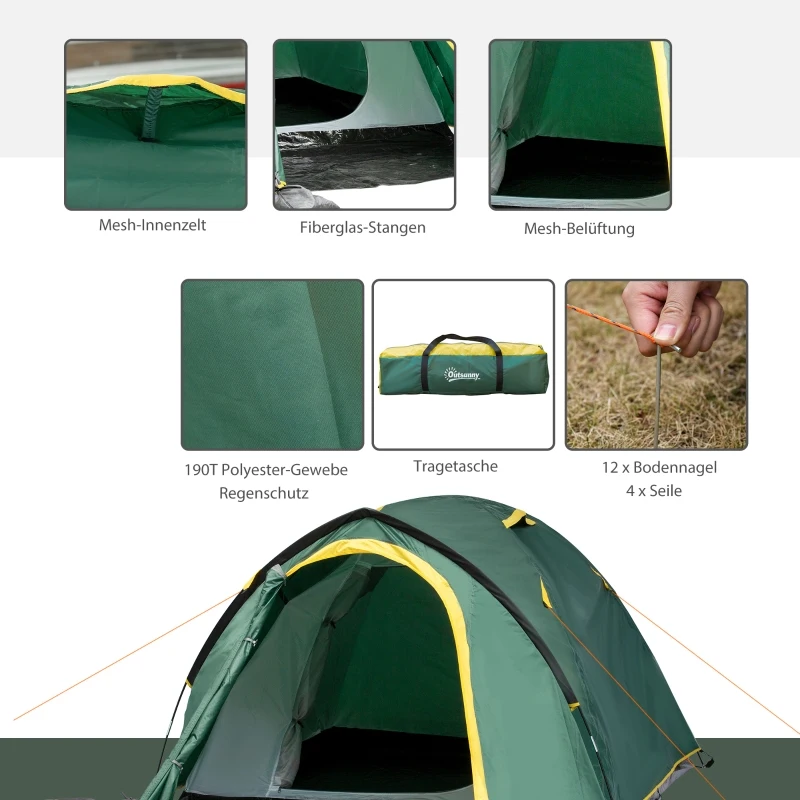 Tent voor 3-4 personen 190T kampeertent met haringen koepeltent glasfiber
