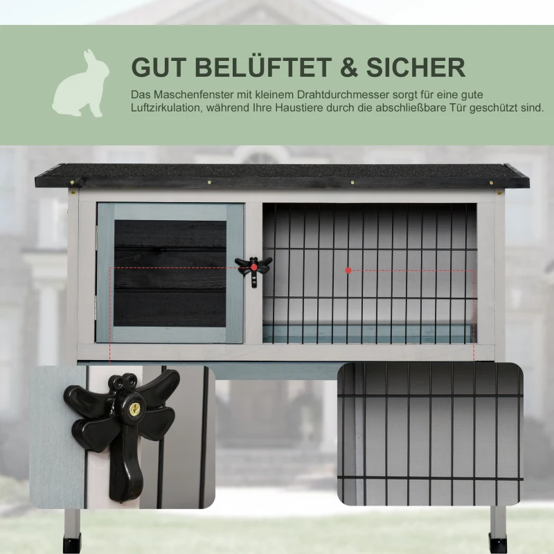 Konijnenhok konijnenkooi met asfaltdak massief hout lichtgrijs