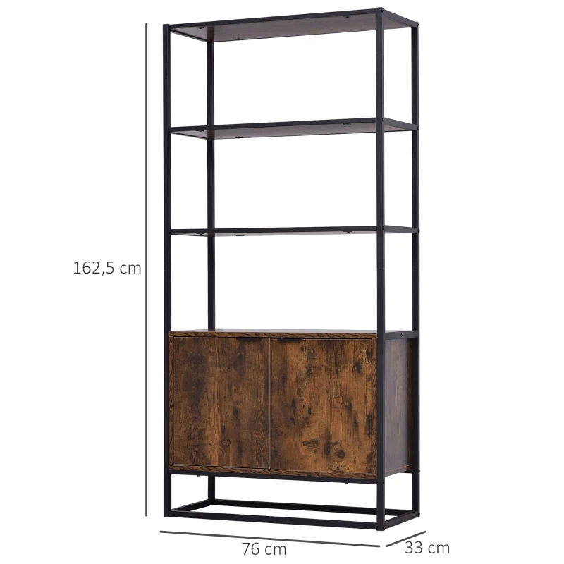 HOMCOM Boekenplank vrijstaande stelling kantoorplank 3 planken met 1 kast industrieel design