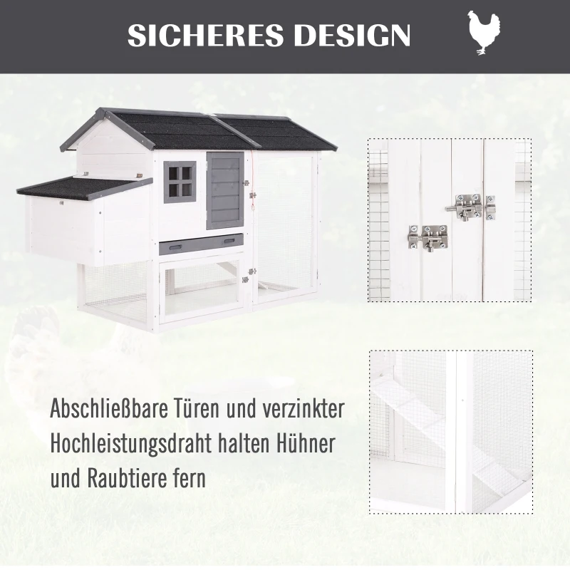 PawHut kippenhok ren pluimveehok met stok legnest massief hout