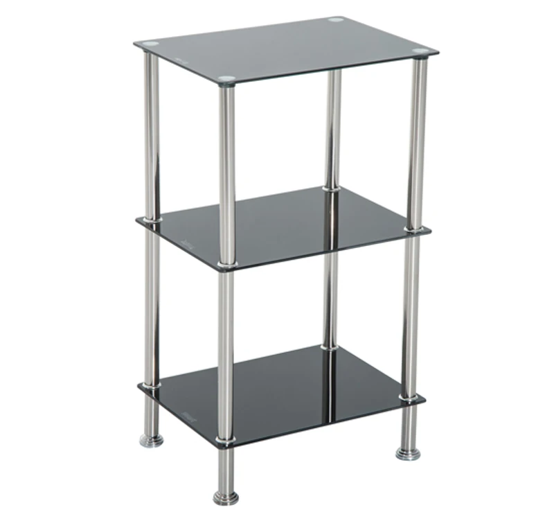 HOMCOM 3-Tier Glass Shelf Storage Unit-Black Tempered Glass