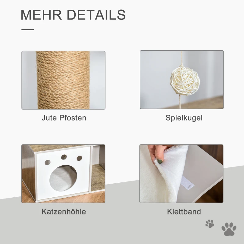 PawHut krabpaal klimboom voor katten met meerdere verdiepingen multifunctioneel jute