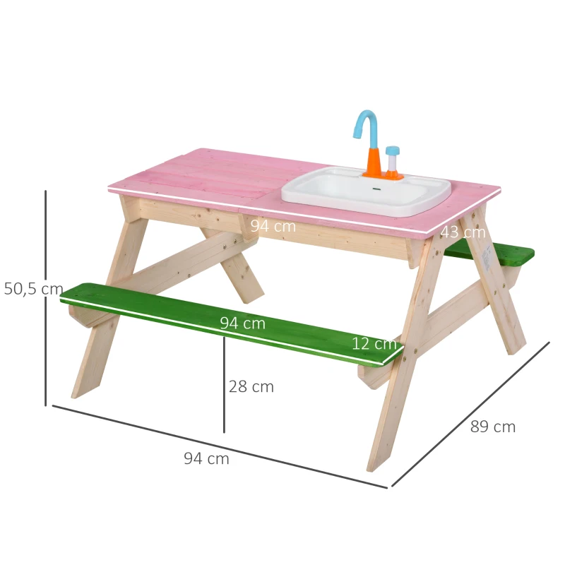 Outsunny 2-in-1 kinderzitgroep hout speeltafel picknicktafel met 2 banken vurenhout PP