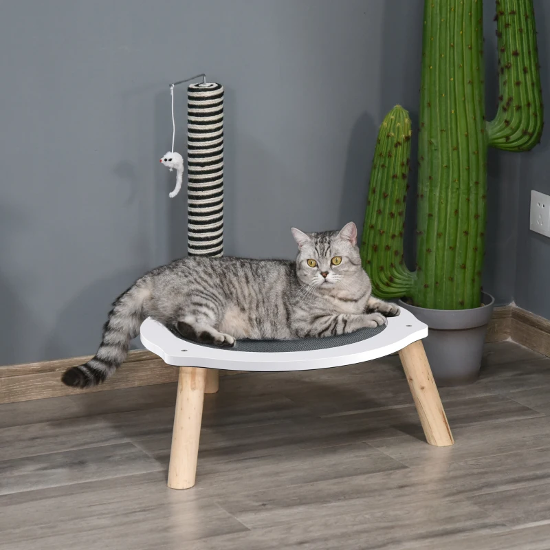 PawHut kattenbed groot kattenbed met krabpaal en speelmuis
