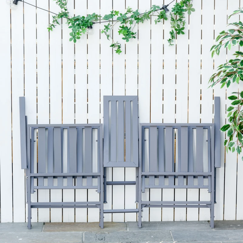Outsunny Dubbele fauteuil met tafel tuinstoel inklapbaar staal 141 x 60 x 87 grijs