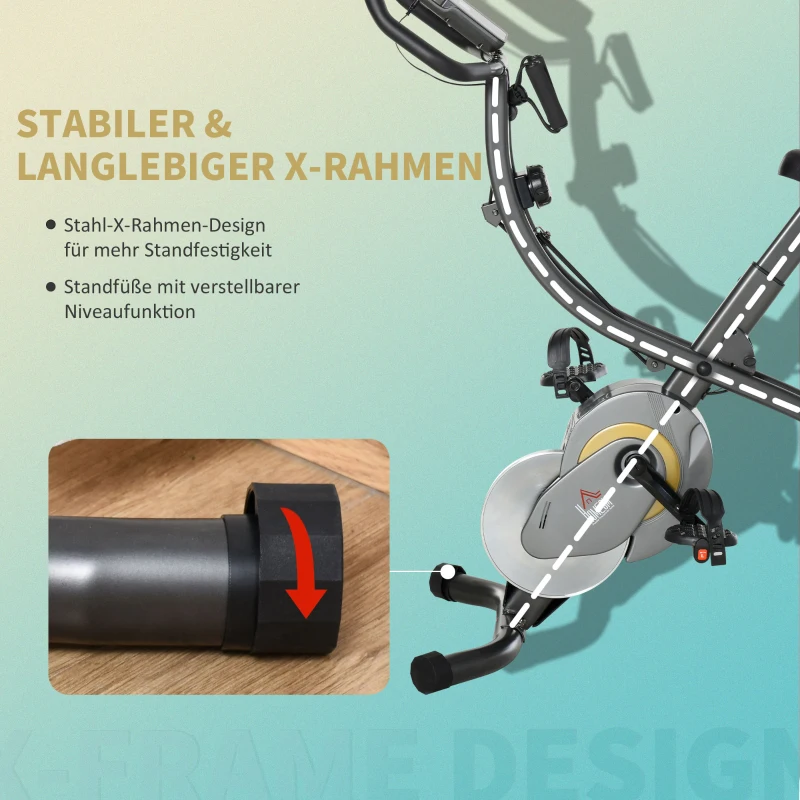 HOMCOM hometrainer, 2-in-1 fietstrainer, 6 kg vliegwiel hometrainer met instelbare magnetische weerstand in 16 niveaus en 1 paar spankoorden, staal, zwart, 51 x 97 x 115 cm