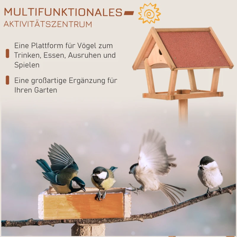 PawHut Vogelhuis houten vogelvilla voederhuis vogelhuis op staander vogelhuisje